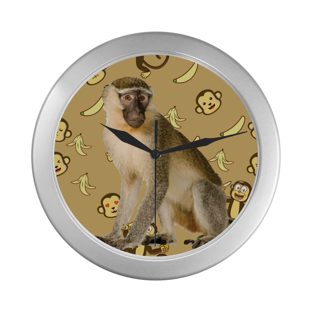 Monkey Silver Color Wall Clock