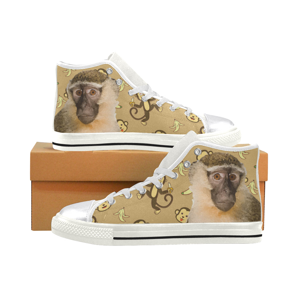 Monkey White Women's Classic High Top Canvas Shoes
