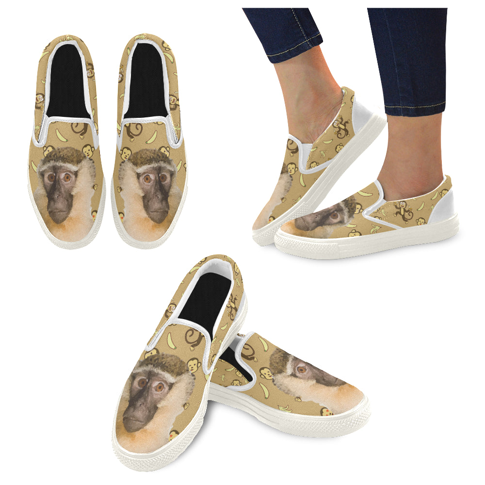 Monkey White Women's Slip-on Canvas Shoes