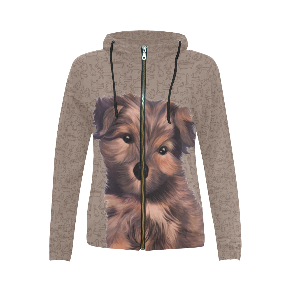 Morkie Dog All Over Print Full Zip Hoodie for Women